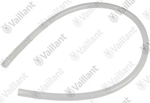 Transparenter, flexibler Schlauch von Vaillant, gebogen mit zwei offenen Enden, ohne erkennbare Maße. Anwendungsbereich nicht spezifiziert.